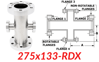 2.75"" OD CF to 1.33"" OD Conflat Reducing Cross 275x133-RDX