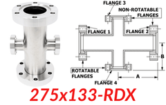 2.75"" OD CF to 1.33"" OD Conflat Reducing Cross 275x133-RDX