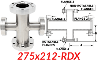 2.75"" OD CF to 2.12"" OD Conflat Reducing Cross 275x212-RDX