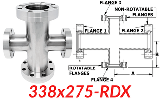 3.38"" OD CF to 2.75"" OD Conflat Reducing Cross 338x275-RDX