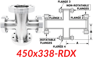 4.50"" OD CF to 3.38"" OD Conflat Reducing Cross 450x338-RDX