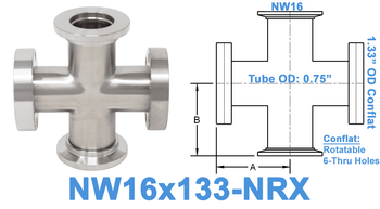 NW16 & 1.33" OD Conflat Non-Reducing Cross NW16x133-NRX