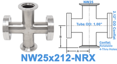 NW25 & 2.12" OD Conflat Non-Reducing Cross NW25x212-NRX