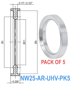 NW25 HV to UHV Metal Seal Centering Rings NW25-AR-UHV-PK5