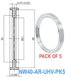 NW40 HV to UHV Metal Seal Centering Rings NW40-AR-UHV-PK5