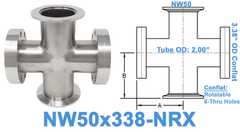 NW50 & 3.38" OD Conflat Non-Reducing Cross NW50x338-NRX